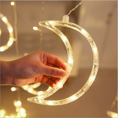 Outdoor Indoor Decorations Warm White 350cm 138 LED star moon Curtain String Light for Window wedding Party Home Bedroom